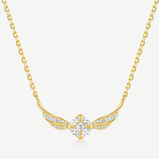 Golden snitch sterling silver necklace with winged pendant and cubic zirconia centre