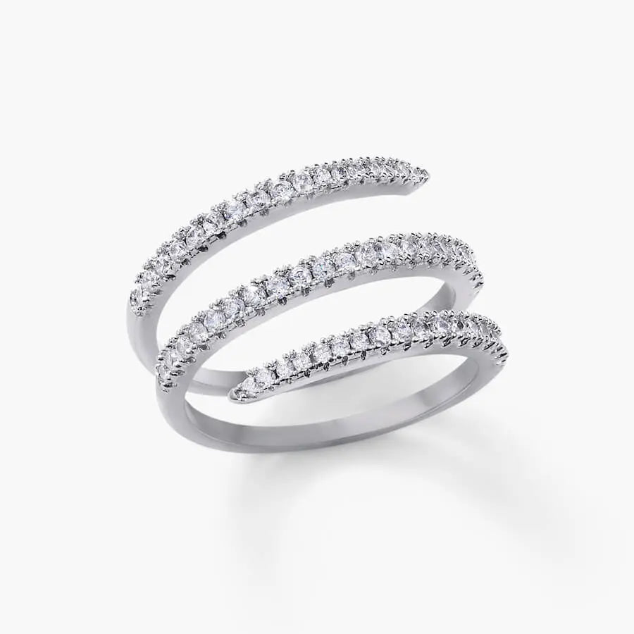 Ravyena 3 Layer Ring in platinum plating — layered crystal stacking ring