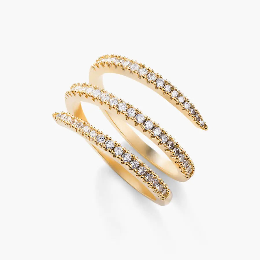 Ravyena 18K Gold-Plated Crystal 3 Layer Ring — three stacked bands in one ring