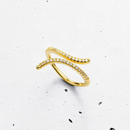 Ravyena 18K Gold-Plated Crystal Flare Ring — statement ring in 925 sterling silver