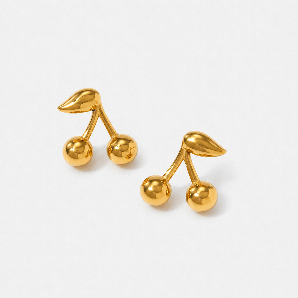 Cherry Crystal Stud Earrings — Gold