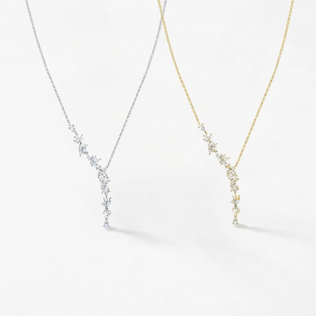 Wisteria Flower Drop Y Necklace in 925 Sterling Silver