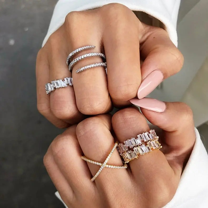 Ravyena 3 Layer Ring styled in a stacking set — UK jewellery