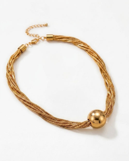 Gold layered necklace with polished ball pendant for women