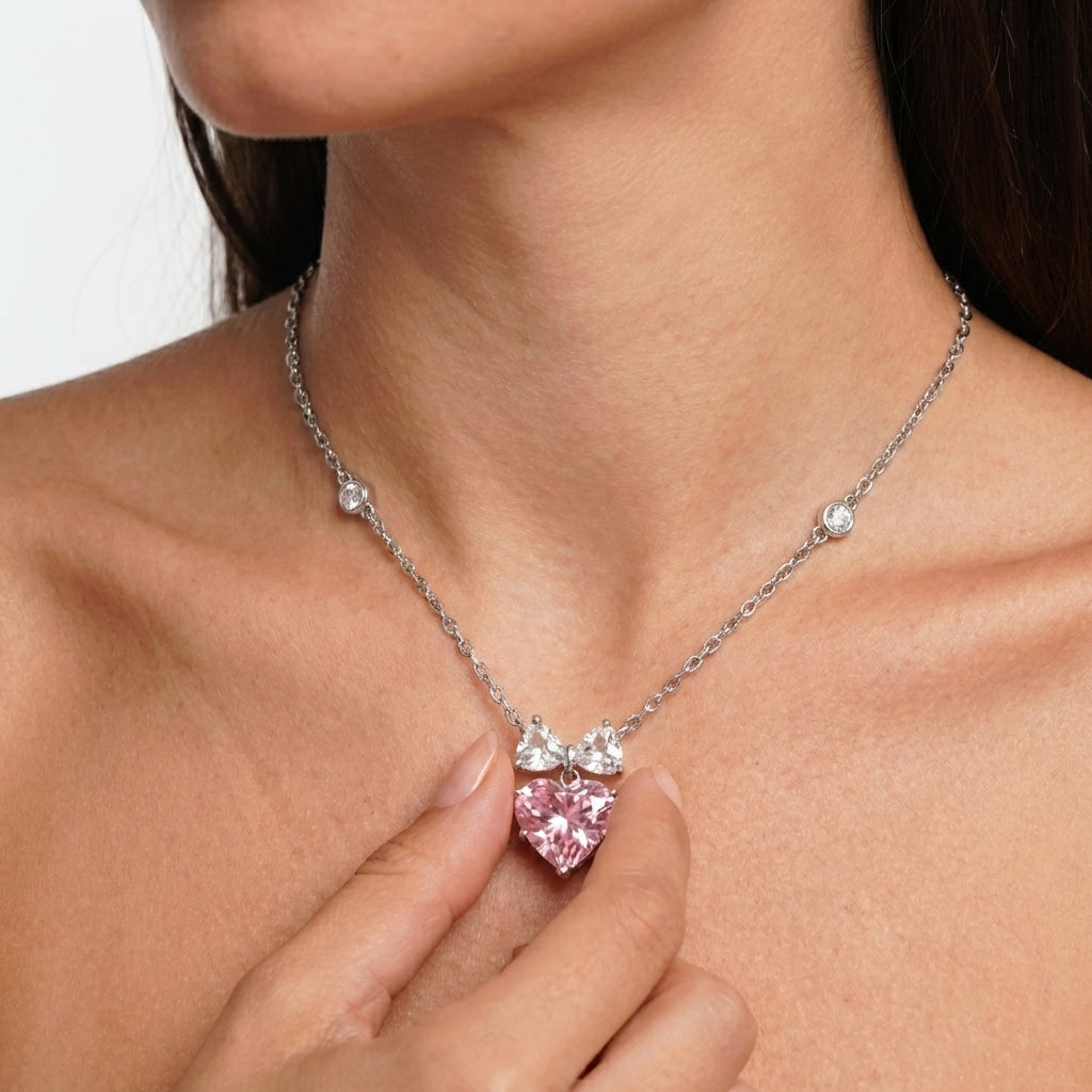 Princess bow heart necklace, romantic feminine design