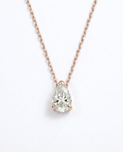 rose gold pear moissanite necklace with moissanite stone
