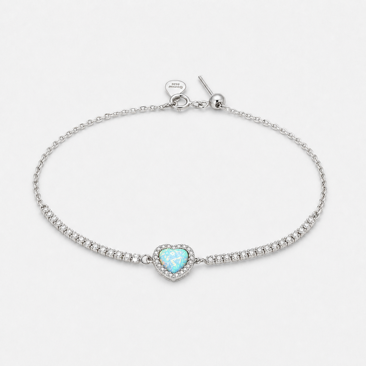 Opal Heart Sterling Silver Bracelet