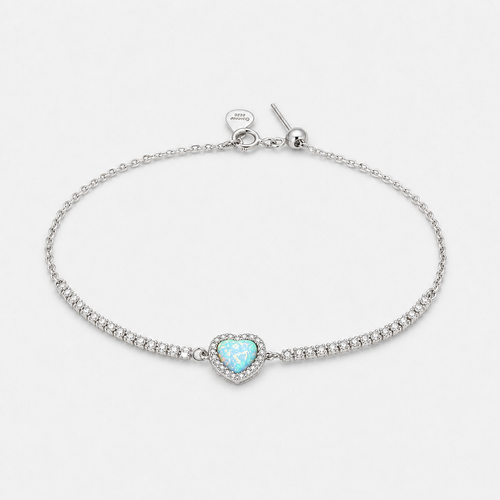 Opal Heart Sterling Silver Bracelet