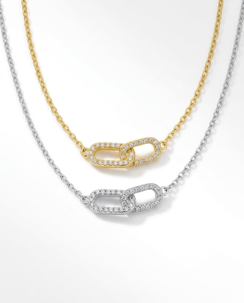 Geometric Interlocking Necklace — 925 Sterling Silver Clavicle Chain for Women