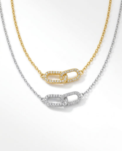 Geometric Interlocking Necklace — 925 Sterling Silver Clavicle Chain for Women
