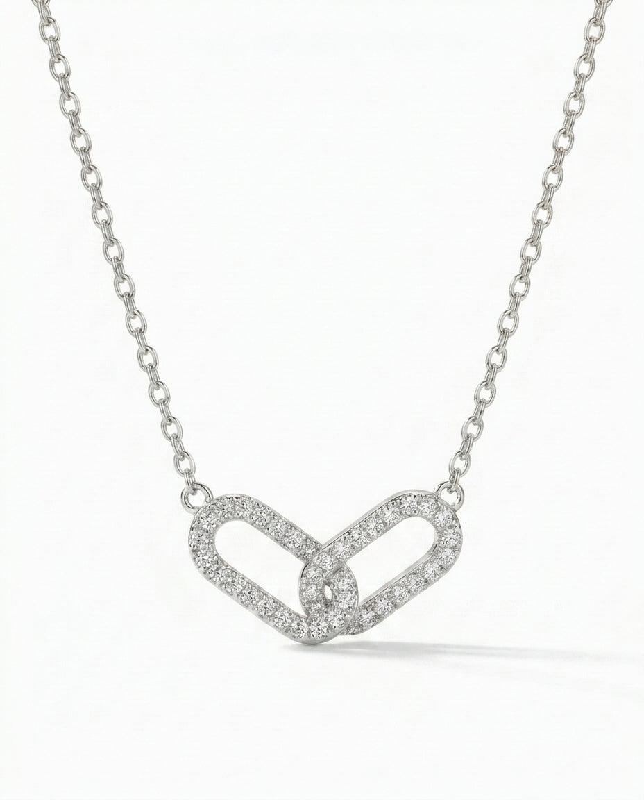 Geometric Interlocking Necklace — 925 Sterling Silver Clavicle Chain for Women
