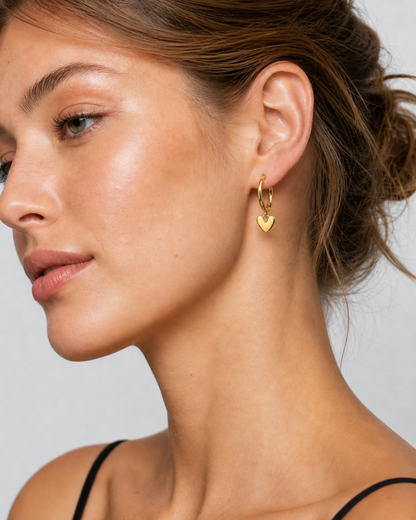Gold Heart Hoop Earrings — 14K Plated Sterling Silver