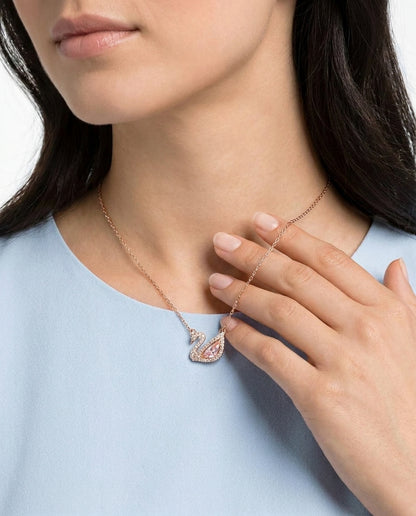 Rose Gold Pink Swan Pendant Necklace — 14K Plated Brass