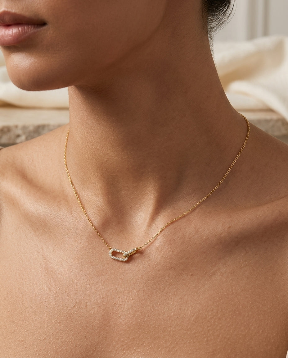 Geometric Interlocking Necklace — 925 Sterling Silver Clavicle Chain for Women