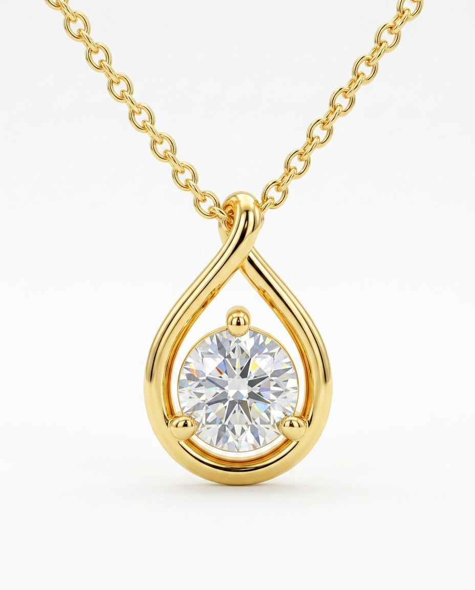 Pear-Cut Moissanite Necklace — 14K Gold Solitaire Pendant