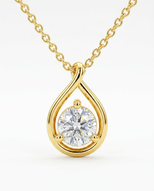 Pear-Cut Moissanite Necklace — 14K Gold Solitaire Pendant