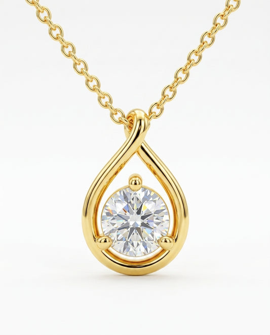 Pear-Cut Moissanite Necklace — 14K Gold Solitaire Pendant
