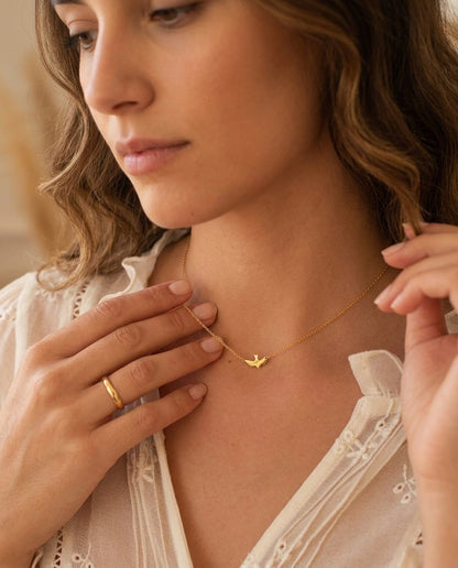 Gold Bird Pendant Choker — 18K Plated Sterling Silver