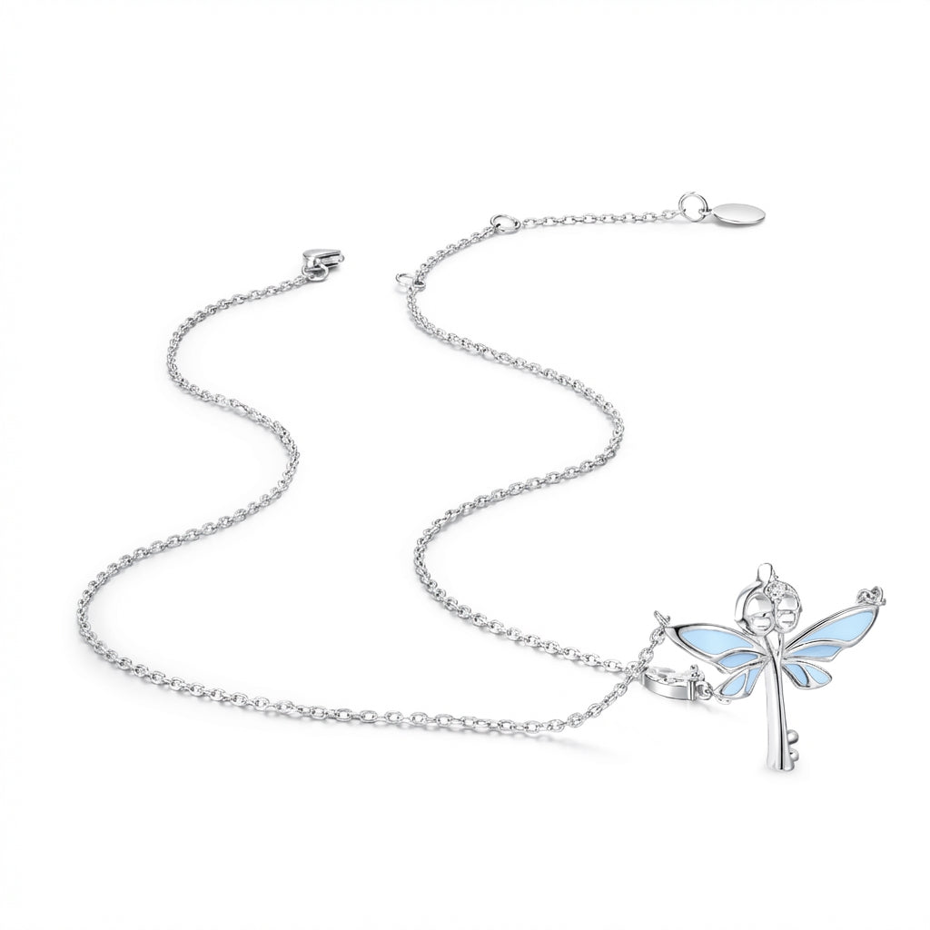Glow-in-dark sterling silver keys necklace detail