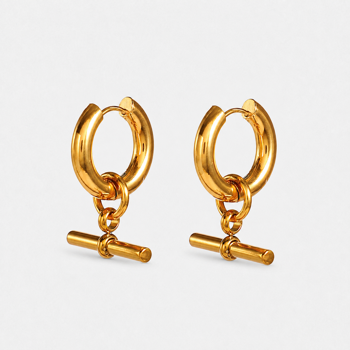 Chunky 18K Gold-Plated T-Bar Hoop Earrings — Gold