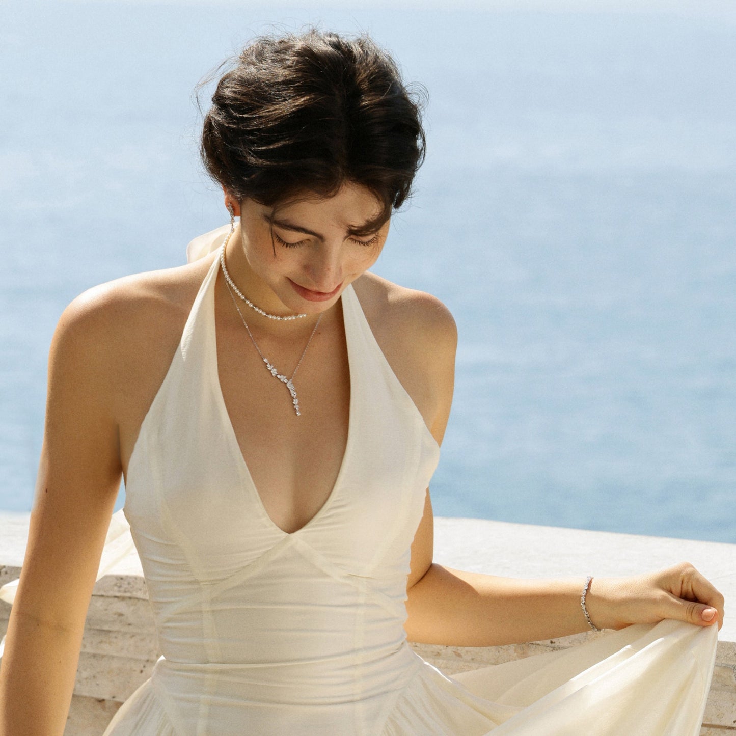 Wisteria Flower Drop Y Necklace in 925 Sterling Silver