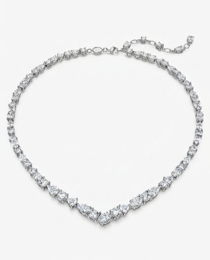 Gold Mixed Cut Crystal V Necklace — 14K Plated Brass