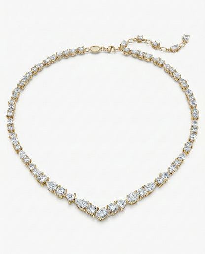 Gold Mixed Cut Crystal V Necklace — 14K Plated Brass