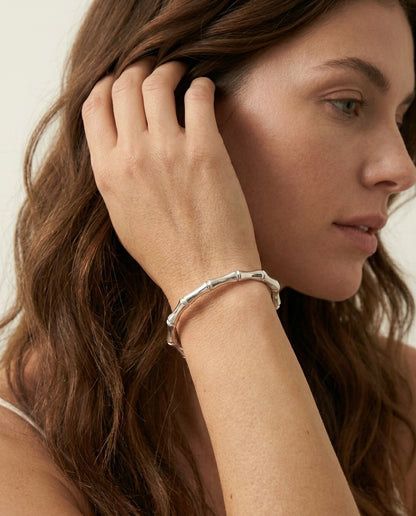 14K Gold Bamboo Stackable Bangle Bracelet