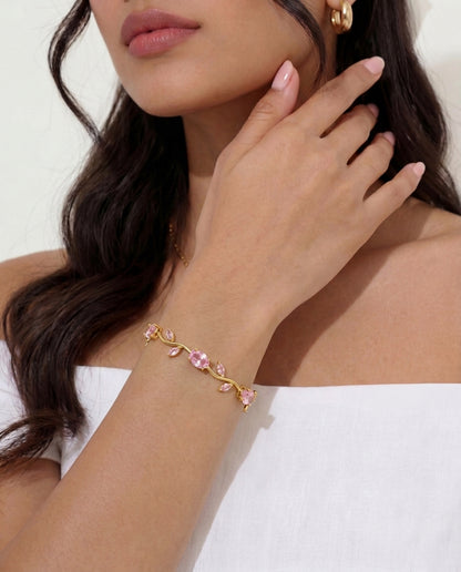 Close-up of the multicoloured flowers on the Ottilie Vine bracelet
