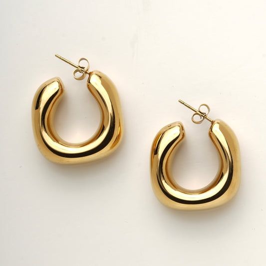 Medium Size Studded Hoop Earrings - Chunky Rounded Square Design