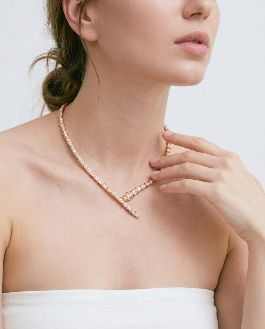 Detail of scale-shaped links on gold snake choker
