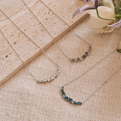 Wisteria flower necklace in purple variant detail