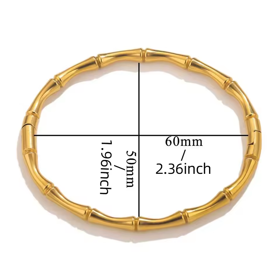 Bamboo Bangle Bracelet — 18K Gold Stackable Cuff for Women, Waterproof