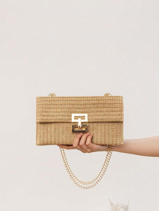 Woven Raffia Straw Clutch Bag