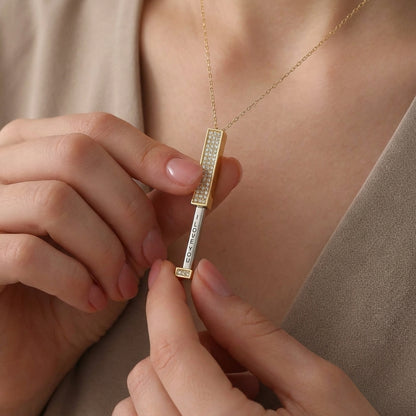 I love you necklace, side angle view