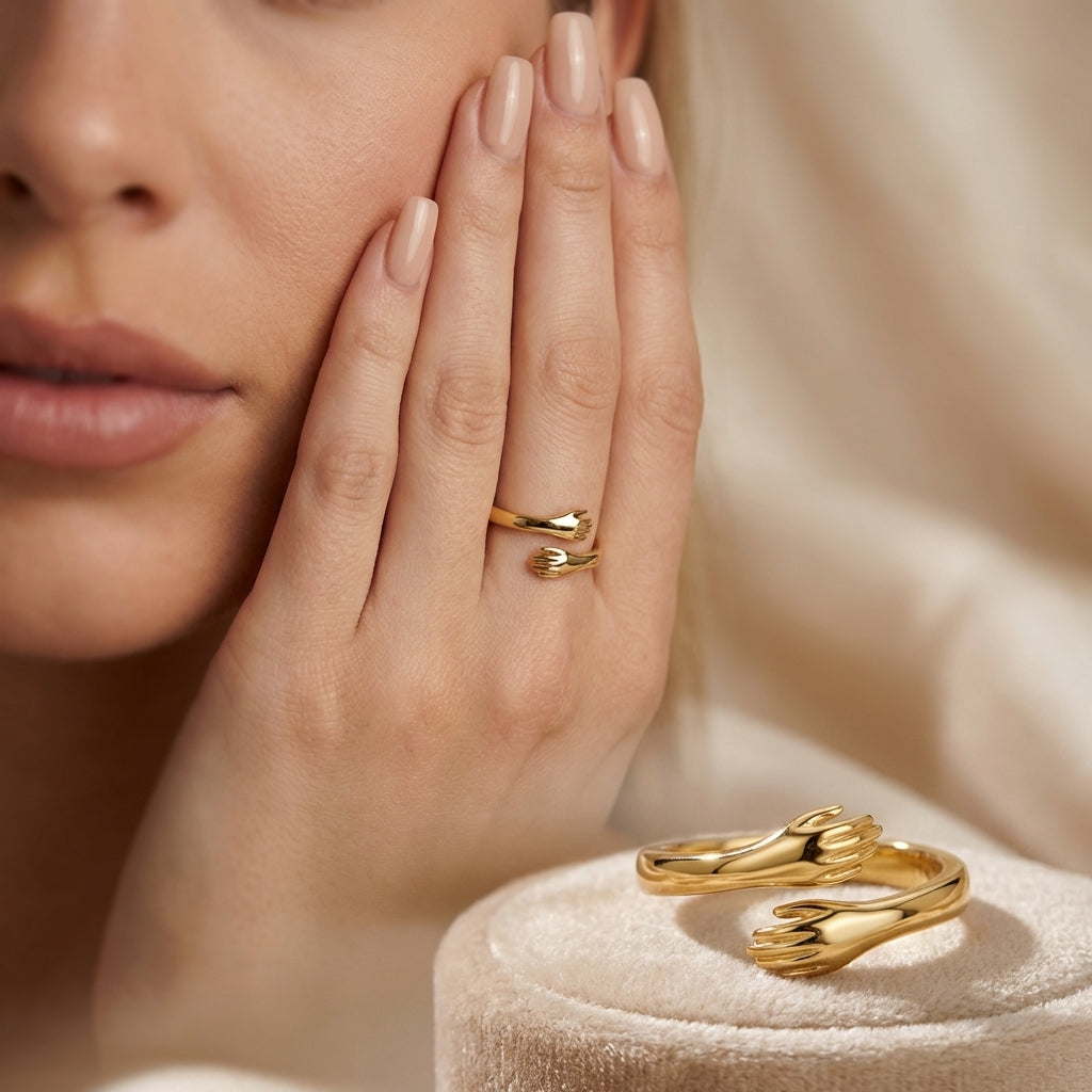 Gold hug-inspired ring, sculptural feminine design