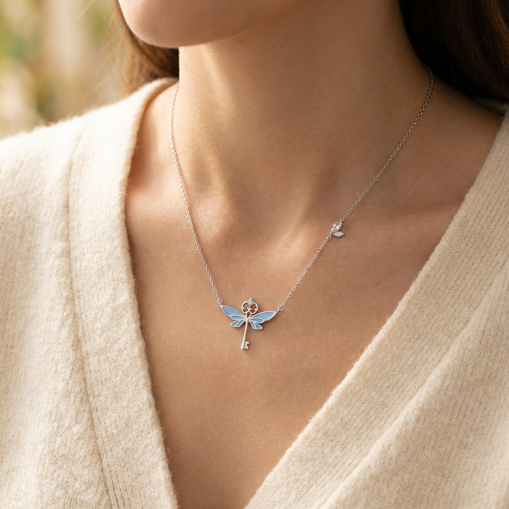 Sterling silver flying keys pendant necklace
