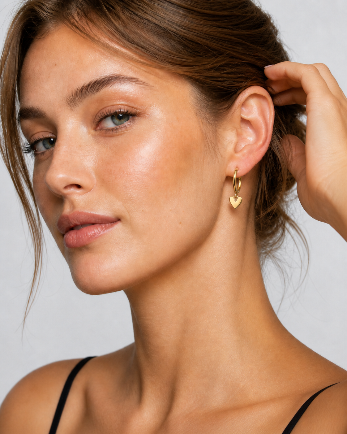 Gold Heart Hoop Earrings — 14K Plated Sterling Silver