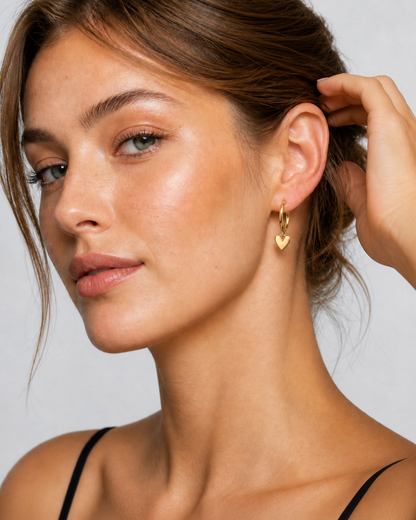 Gold Heart Hoop Earrings — 14K Plated Sterling Silver