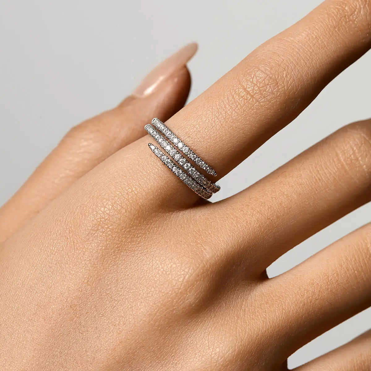 Ravyena Crystal 3 Layer Ring worn on hand — gold plated stacking ring