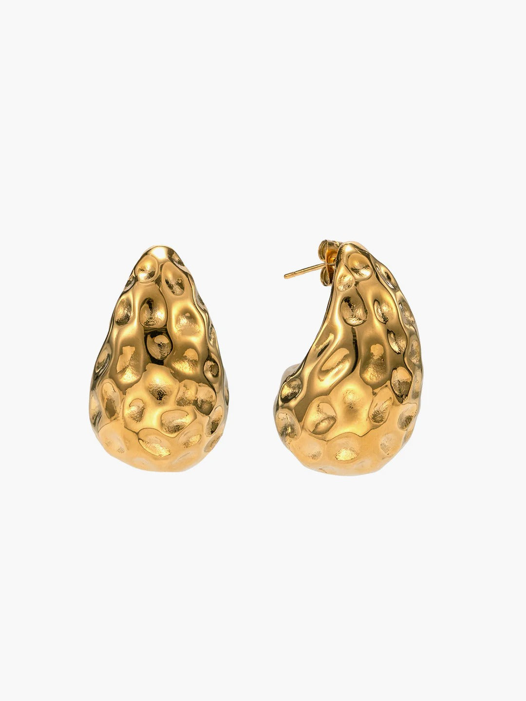 Hammered teardrop stud earrings in 18K gold finish