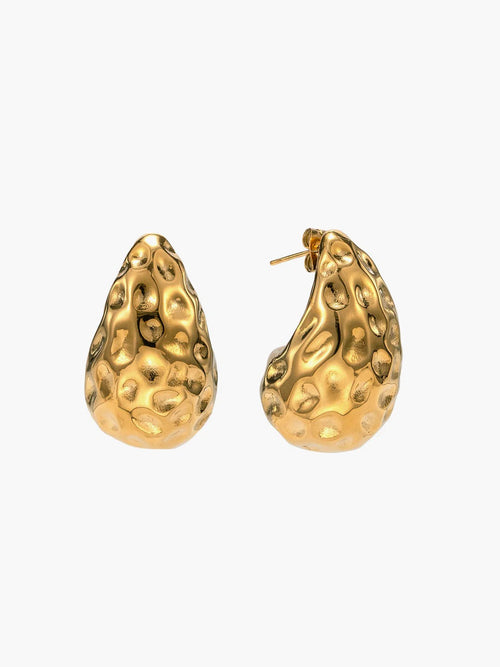 Hammered teardrop stud earrings in 18K gold finish