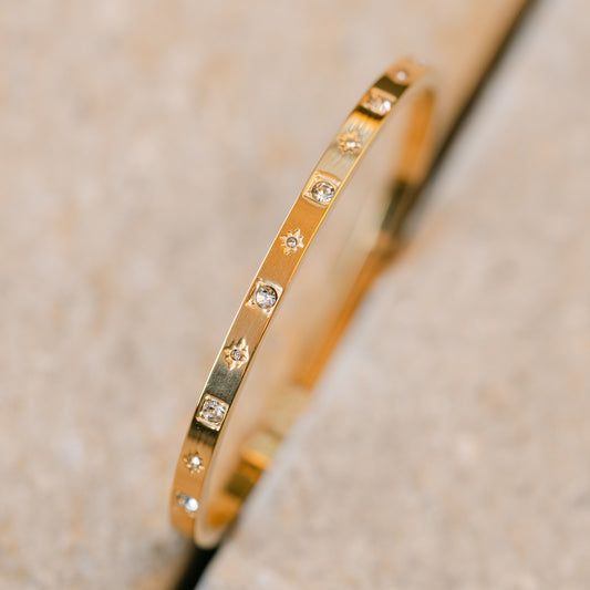 Estelle - Gold Bangle Bracelet with Star Embedded Stones