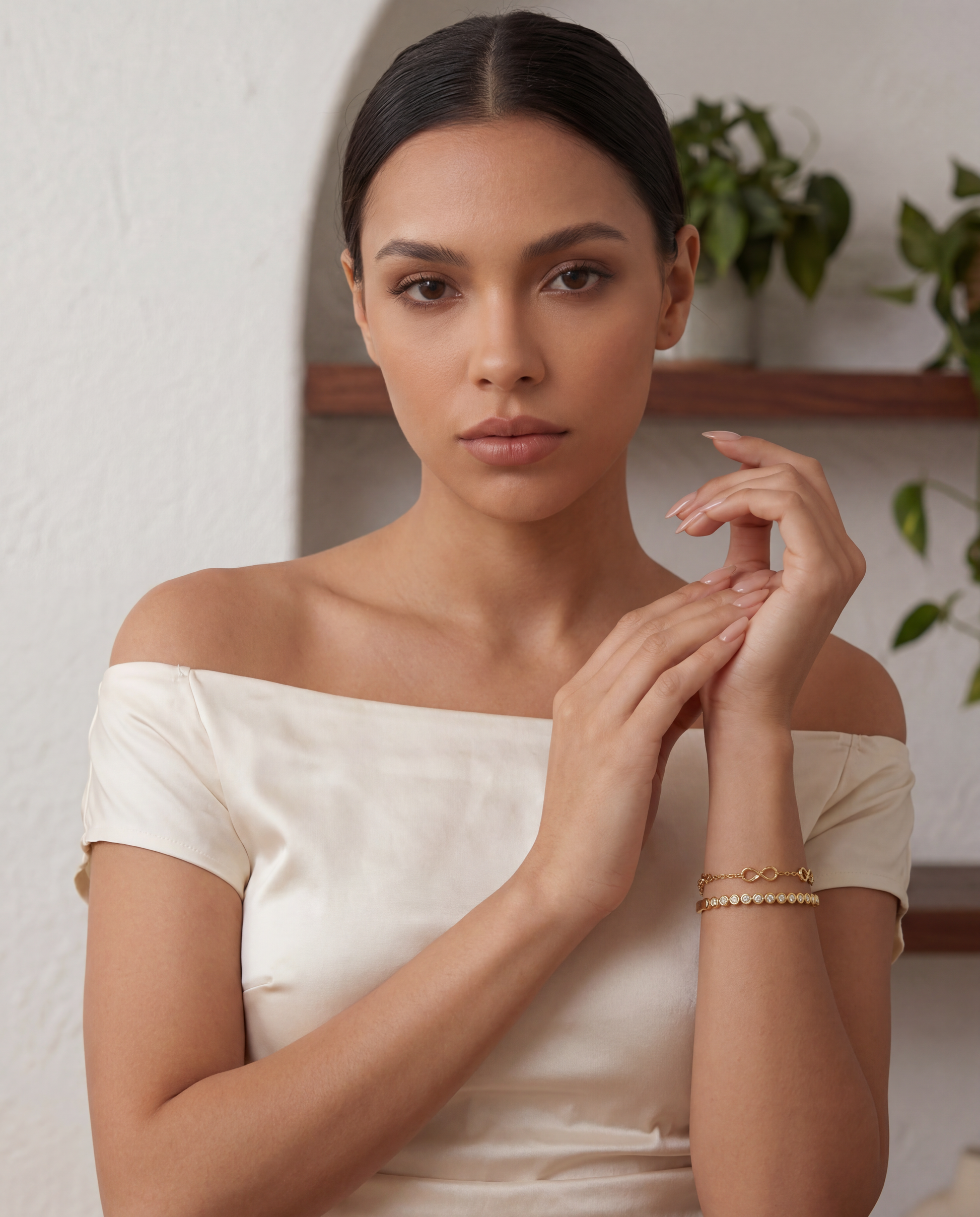 Gold bangle with single tennis stone, statement design
