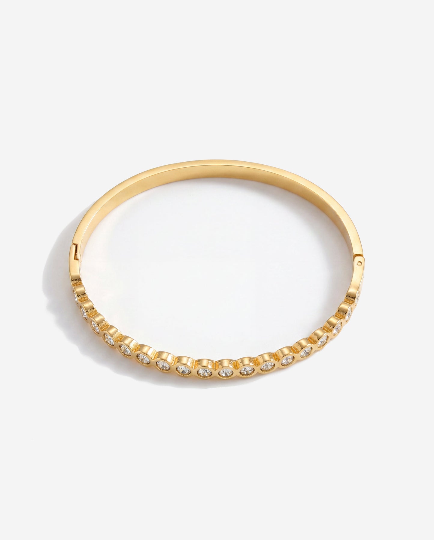 Chunky solitaire tennis 14K gold bangle bracelet