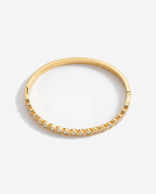 Chunky solitaire tennis 14K gold bangle bracelet