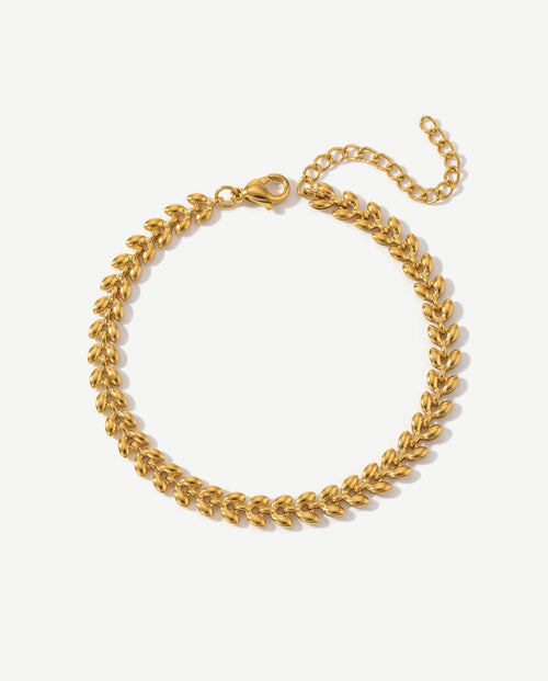 14K gold leaf chain bracelet with cascading polished leaves