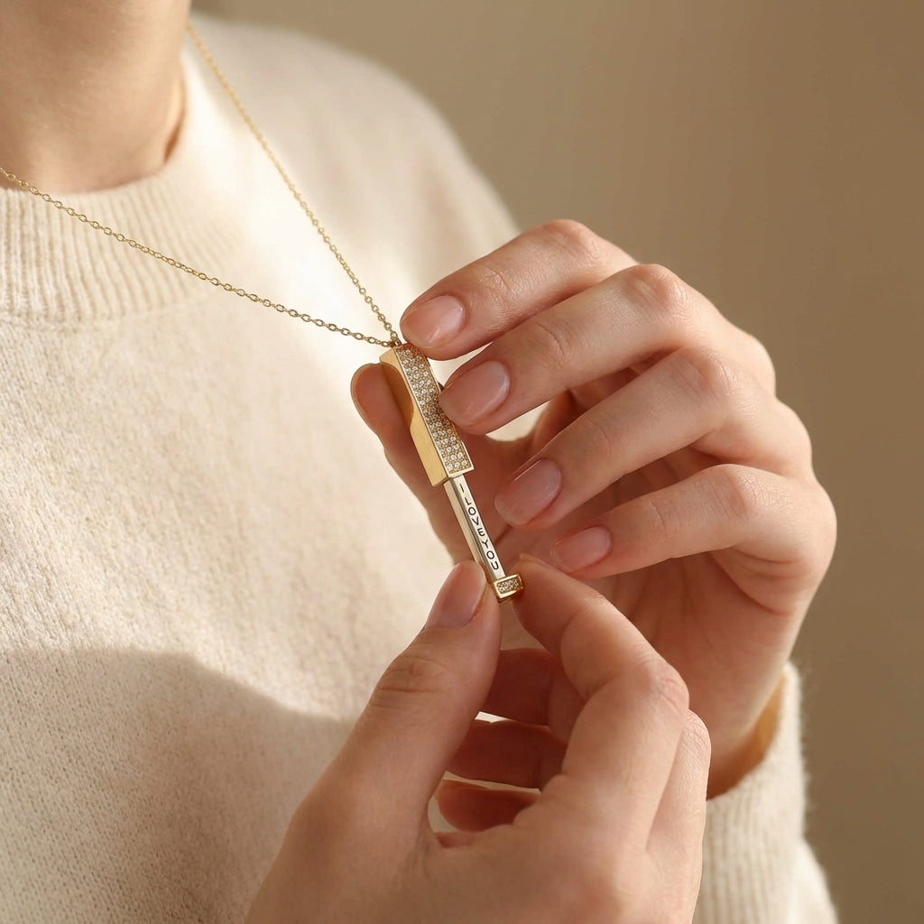Romantic message pendant necklace with sparkling crystals
