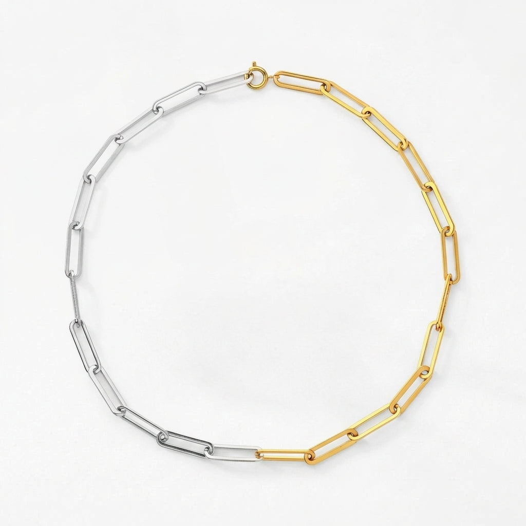 Two-tone paperclip chain necklace in gold and silver