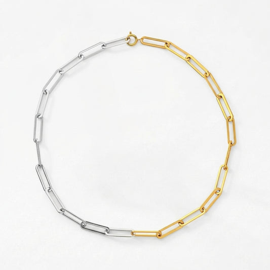 Two-tone paperclip chain necklace in gold and silver